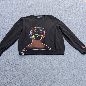 Sure x URLA Black Graphic Knit Sweater XL Embroidered Streetwear